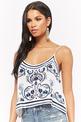 Forever21 R By Raga Floral Embroidered & Beaded Top