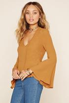 Forever21 Women's  Mustard Bell-sleeved Self-tie Top