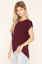 Forever21 Women's  Plum Classic Cuffed-sleeve Top