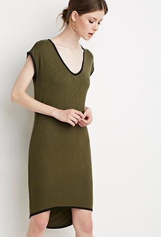 Love21 Women's  Contrast-trimmed Dress (olive/black)