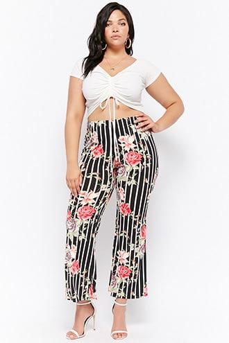 Forever21 Plus Size Floral Striped Pants