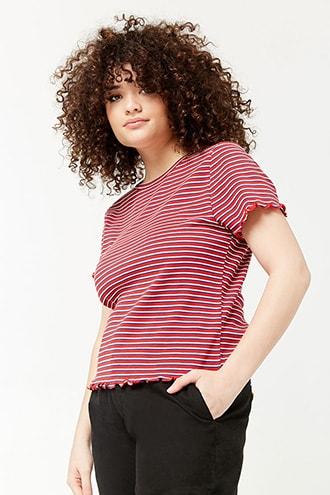 Forever21 Plus Size Striped Lettuce-edge Top