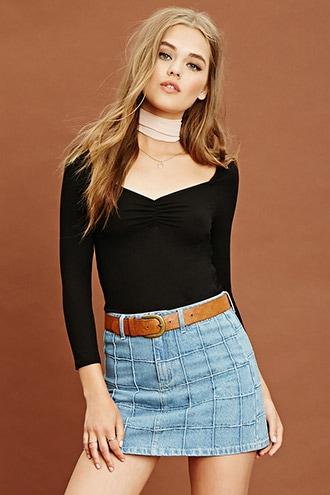 Forever21 Women's  Black Ribbed Knit Ruched Top