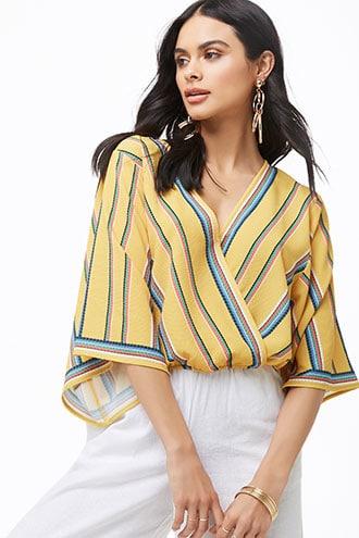 Forever21 Crepe Striped Surplice Top