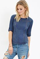 Forever21 Women's  Crochet-paneled Slub Knit Top (navy)