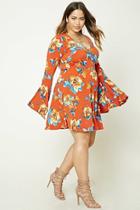 Forever21 Plus Women's  Rust & Teal Plus Size Floral Trumpet Dress