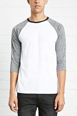 21 Men Men's White & Grey Marled Knit Baseball Tee