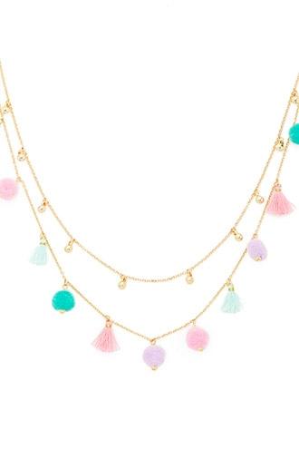 Forever21 Pom Pom And Tassel Necklace