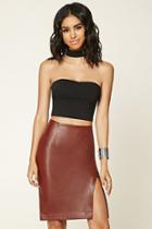 Love21 Women's  Brick Faux Leather Slit Pencil Skirt