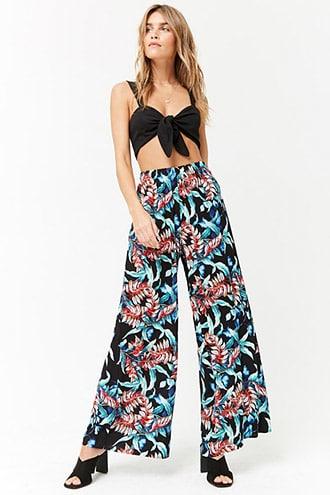 Forever21 Foliage Print Wide-leg Pants