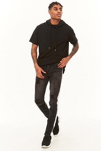 Forever21 Kdnk Striped Ankle-zip Jeans