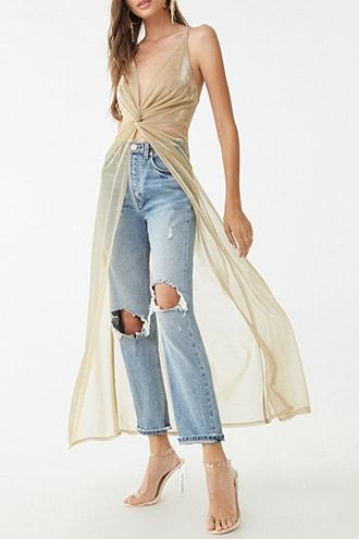 Forever21 Sheer Metallic Mesh Maxi Dress