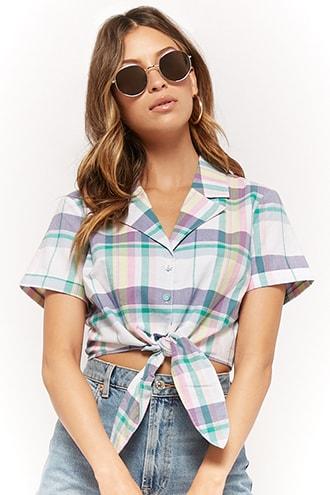 Forever21 Cropped Plaid Tie-front Shirt