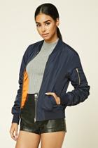 Forever21 Women's  Navy Ruched Bomber Jacket