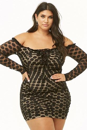 Forever21 Plus Size Mesh Polka Dot Off-the-shoulder Dress