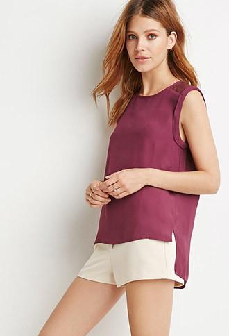 Love21 Women's  Netted Mesh-paneled Top (aubergine)