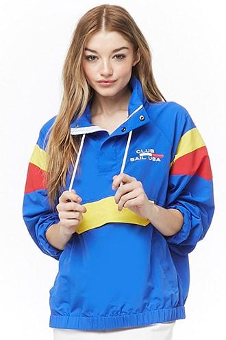 Forever21 Club Sail Usa Graphic Colorblock Anorak