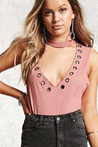 Forever21 Grommet Choker Muscle Tee