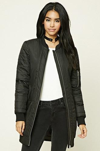 Forever21 Women's  Longline Ribbed Bomber Jacket