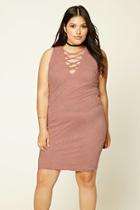 Forever21 Plus Women's  Dusty Pink Plus Size Lace-up Bodycon Dress