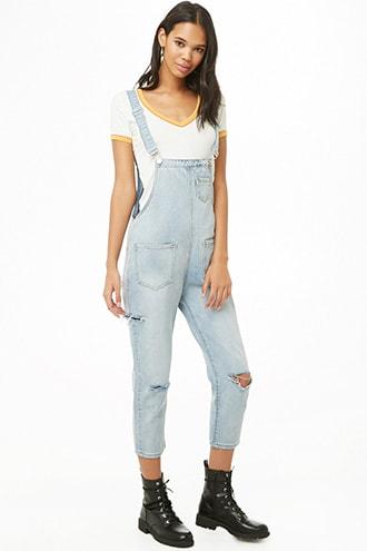 Forever21 Ankle-cut Denim Overalls
