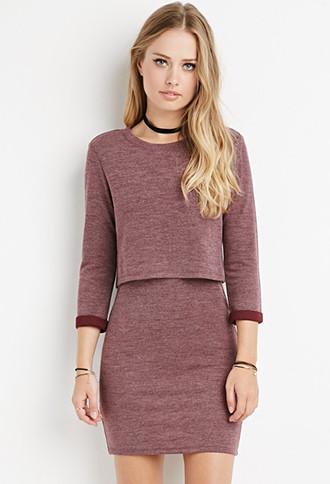 Forever21 Women's  Layered Vented-back Dress (plum)