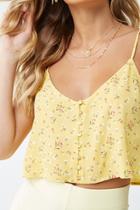 Forever21 Floral Print Button-loop Crop Cami