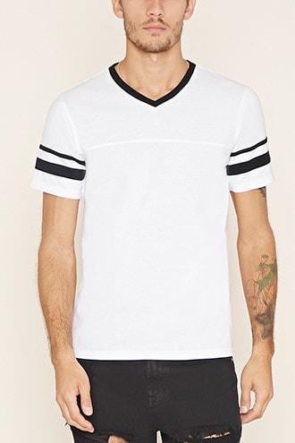 Forever21 Varsity-striped V-neck Tee