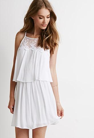 Forever21 Floral-embroidered Yoke Layered Dress