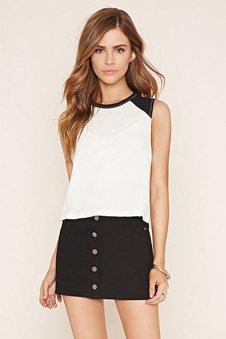 Forever21 Women's Cream & Black Cut-off Baseball Tee