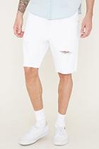 21 Men Men's  White Distressed Denim Shorts