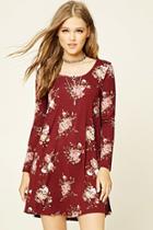 Forever21 Women's  Wine & Taupe Floral Print Swing Dress
