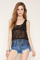 Forever21 Embroidered Semi-sheer Fringe Tank