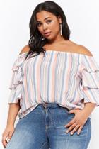 Forever21 Plus Size Striped Flounce Sleeve Off-the-shoulder Top