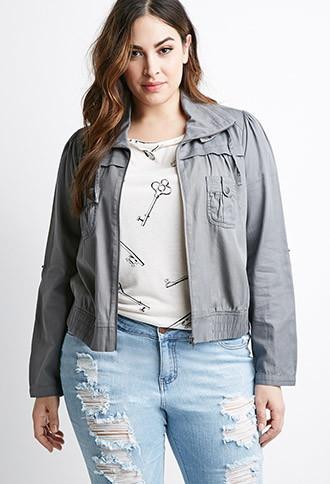 Forever21 Plus Women's  Classic Utility Jacket (grey)
