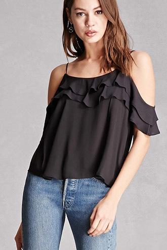 Forever21 Lush Crepe Open-shoulder Top