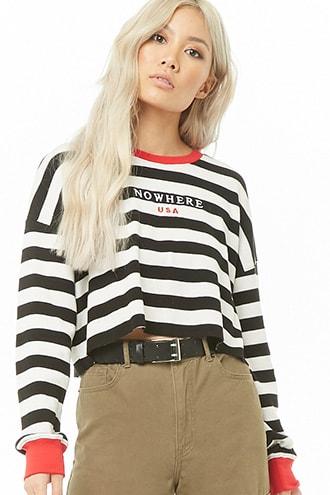 Forever21 Striped Nowhere Usa Graphic Top