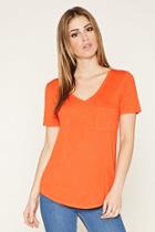 Forever21 Women's  Tomato Slub Knit V-neck Tee