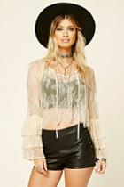 Forever21 Women's  Taupe Bell-sleeve Eyelash Lace Top
