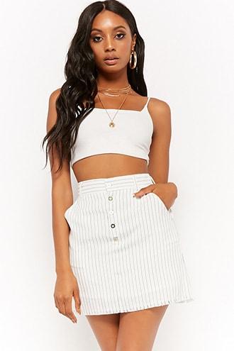 Forever21 Pinstriped Frayed Mini Skirt