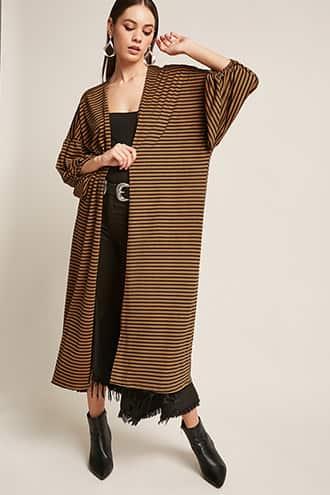 Forever21 Faux Suede Stripe Open-front Longline Cardigan