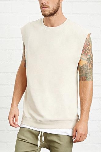 21 Men Men's  Khaki Raw-cut Pullover Top