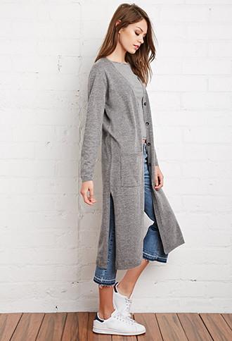 Forever21 Women's  Longline Heathered Cardigan (heather Grey)