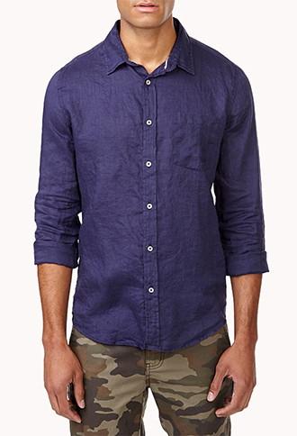 21 Men Men's  Classic Fit Linen Shirt (navy)