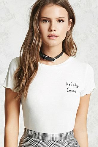 Forever21 Nobody Cares Embroidered Top