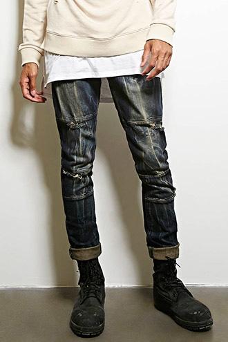21 Men Men's  Dark Blue Threaded Workshop Tinted Jeans