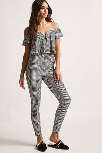 Forever21 Glen Plaid Embossed Pants