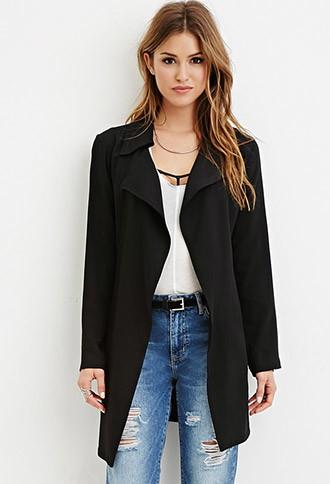 Forever21 Women's  Black Longline Belted Coat