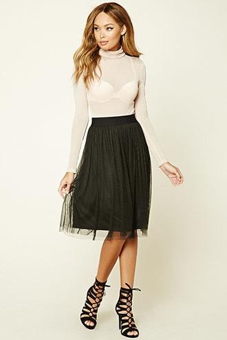Forever21 Women's  Black Mesh A-line Skirt