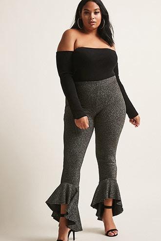 Forever21 Plus Size Lurex Striped Flared Pants